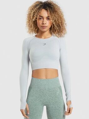 Gymshark Light Gray Seamless Long Sleeve Crop Top